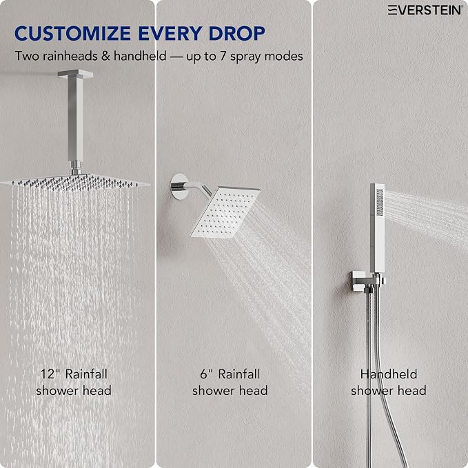 Ceiling Mount 12" High-Pressure Rainfall Shower Faucet, Dual Rainfall Shower - Image 2