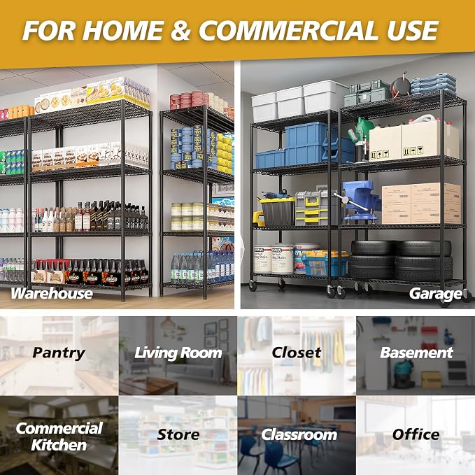 4 Tier Storage Racks Shelving, Heavy Steel Pantry Shelves, Adjustable Wire - Image 8