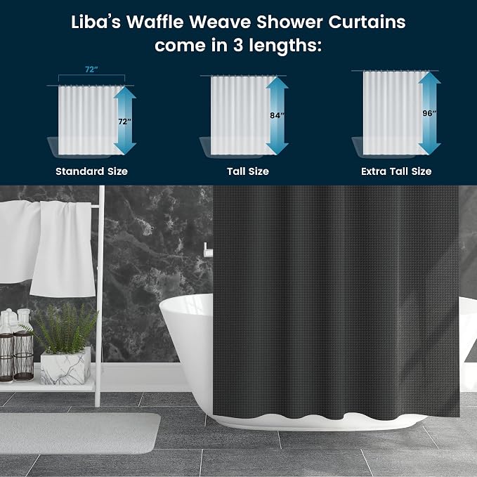 LiBa Waffle Weave Fabric Black Shower Curtain, 72 W x 72 H Water Repellent & - Image 5