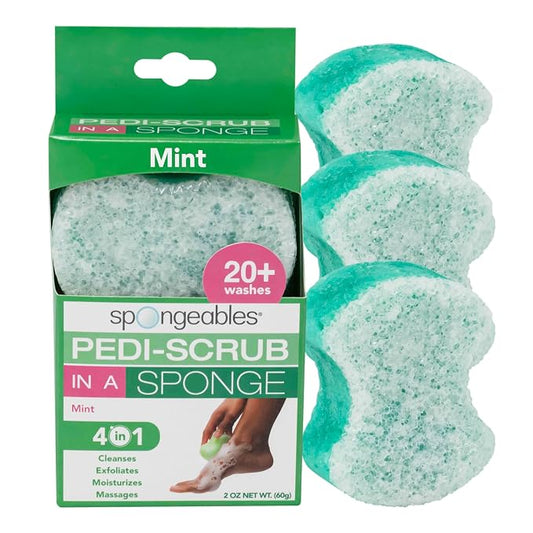 Spongables Pedi Scrub Foot Exfoliating 20+ Wash Sponge, Peppermint and Tea Tree by Spongeables