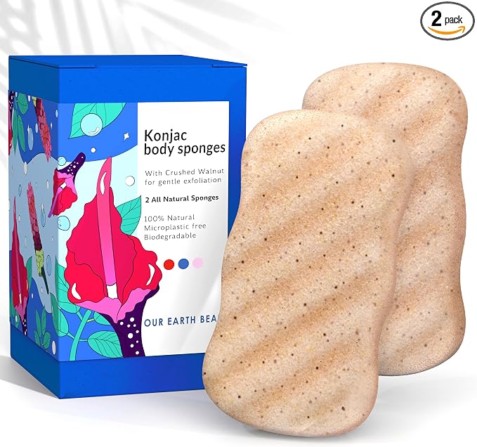 Konjac Sponge Body Exfoliating Walnut | Microplastic Free 100% Natural | by OurEarthBeauty