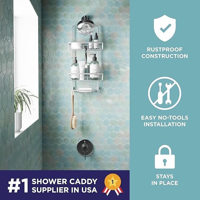 Zenna Home Rustproof Hanging Shower Caddy, Over the Shower Head Caddy - Image 2