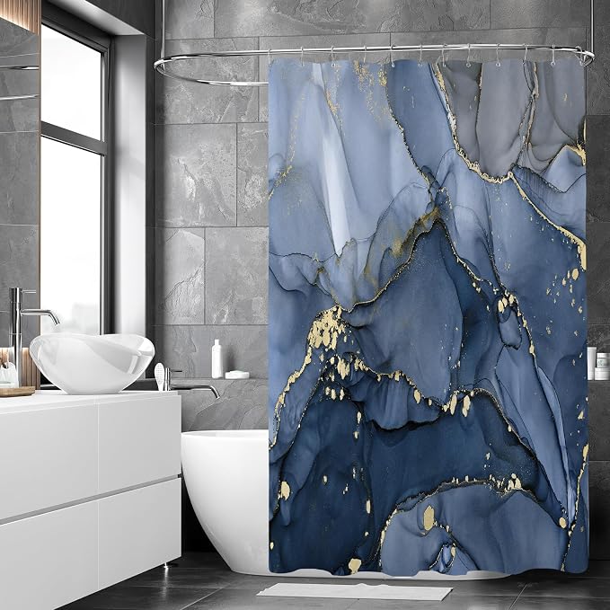 Extra Long Shower Curtain 72 x 96 Inch, Modern Luxury Art Ink Fabric Shower - Image 3