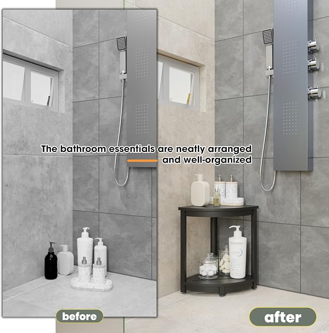 HOLANA 18" Wood Corner Shower Bench & Corner Shower Stool - Image 5