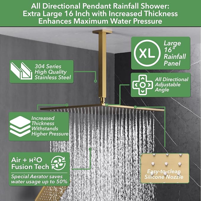 VANFOXLE Shower Faucet Set Brushed Gold Shower System, Shower Faucet - Image 2