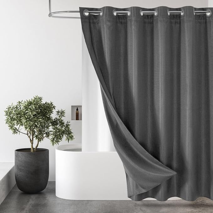 MitoVilla No Hooks Needed Extra Long Shower Curtain Liner Set by MitoVilla