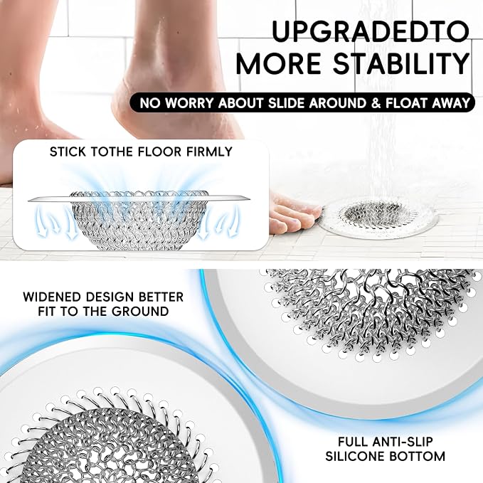Drain Hair Catcher: for Bathtub & Shower, Reversible 304 Stainless Steel - Image 5