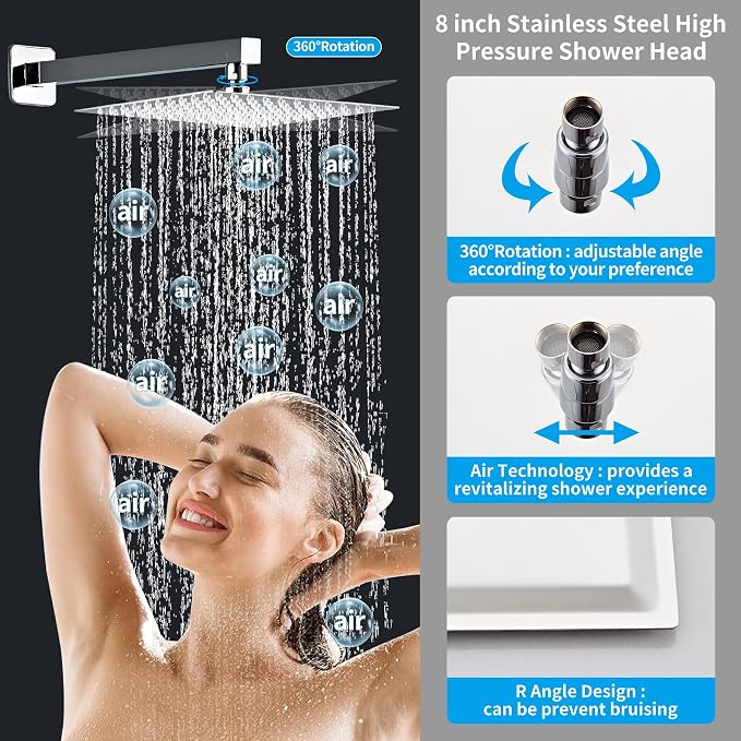 8 Inch Polished Chrome Shower Faucet Set - Image 3