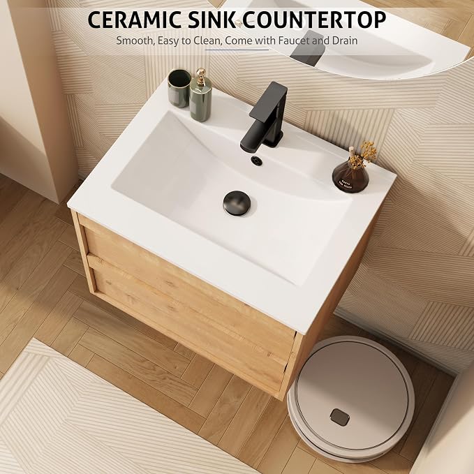 eclife 24" Floating Bathroom Vanity Sink Combo, Wall Mounted Modern Minimalist - Image 6