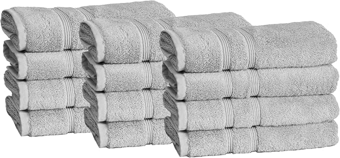 Mosobam Luxury Turkish Set of 12 Hand Towels 16X30 Light Grey 700 GSM Bamboo by Mosobam