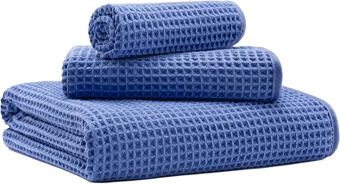 New Microfiber Waffle Bath Towels, 3 Pieces, Fast Drying, Lint Free, Includes by Unknown
