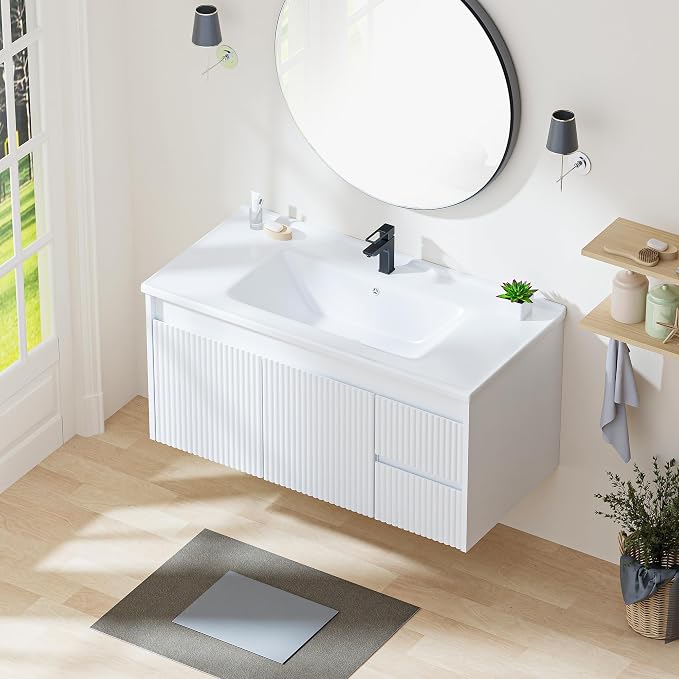 Floating Bathroom Vanity with Sink, 40 Inch Wall Mounted Bathroom Vanity with 2 - Image 7
