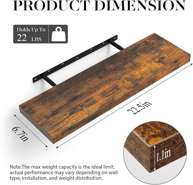 BAYKA Floating Shelves, 22.5 inches Rustic Wood Wall Shelves - Image 6