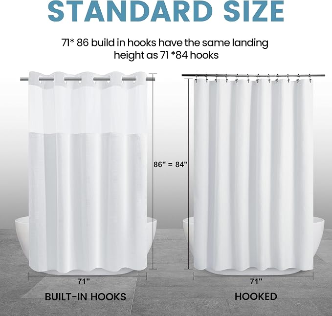White Long No Hook Shower Curtain - Image 7