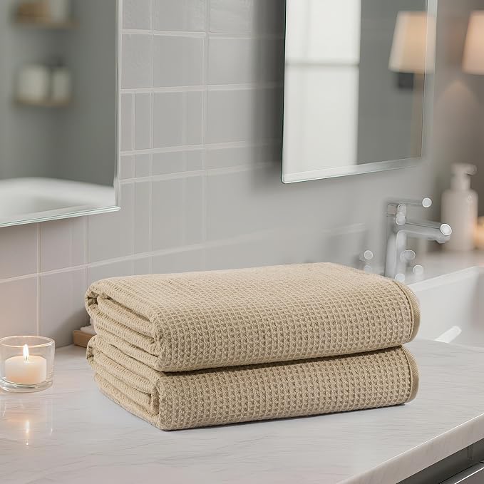 POLYTE 380 GSM Microfiber Oversize Quick Dry Lint Free Waffle Bath Towel - Image 7