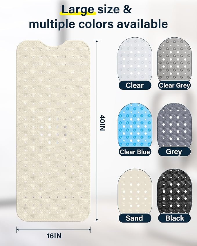 Non Slip Bathtub Mat for Tub & Shower, Machine Washable 40"x16" Anti Slip Bath - Image 6