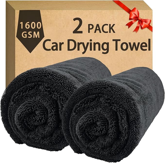 2-Pack Double Sided Car Drying Towel, 1600 GSM Super Absorbent Microfiber by BIBOKLTIY