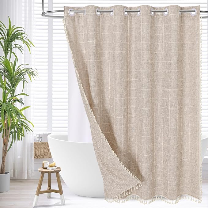 MitoVilla No Hooks Needed Boho Farmhouse Shower Curtain by MitoVilla