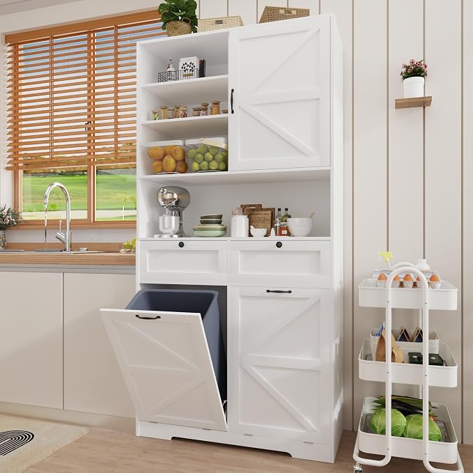 78" Tall Tilt-Out Double Doors Laundry Cabinet Hamper w Hidden Laundry Hamper - Image 6
