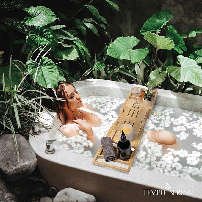Temple Spring Foldable Bathtub Tray, Unique Design Selfcare Bathroom Caddy - Image 6
