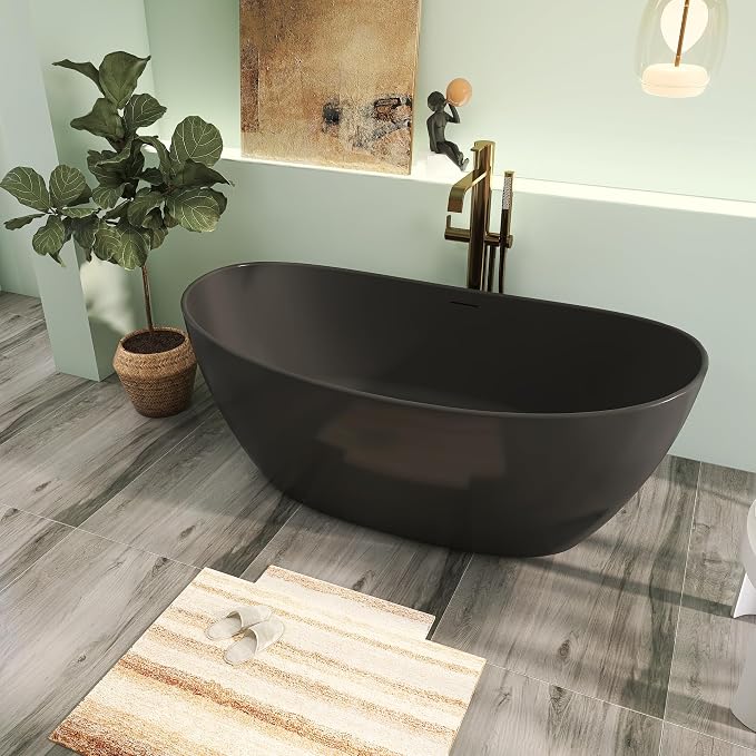 65" Premium Solid Surface Freestanding Bathtub, Upgraded Modern Design Stand - Image 3