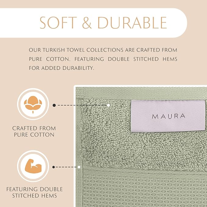 MAURA Sage Green Bath Towel Set of 8 - Image 3