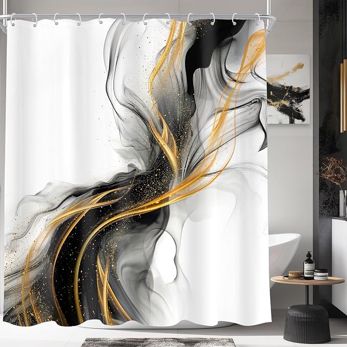 Cinbloo Black and Gold 60Wx72H Shower Curtain Abstract Modern Ombre Grey Golden by Cinbloo