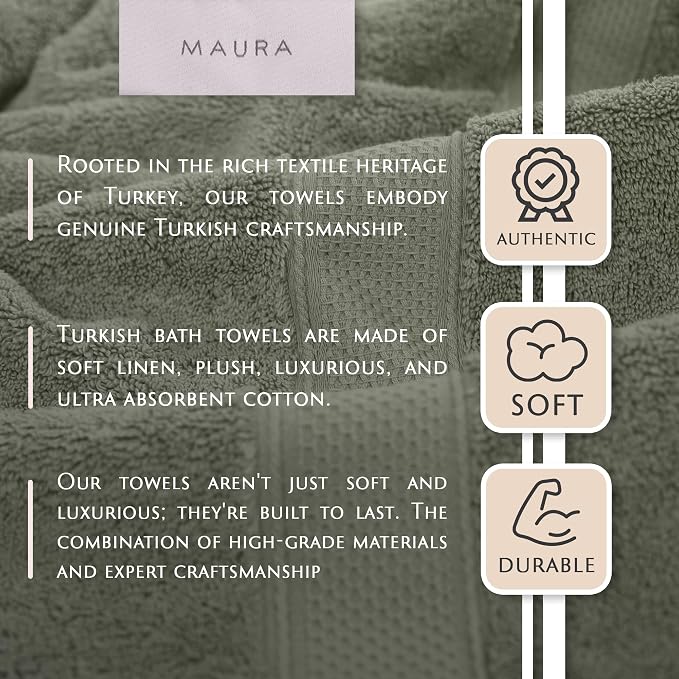 MAURA Sage Extra Large Turkish Cotton Luxury Bath Towels Set of 4. Ultra-Soft - Image 2
