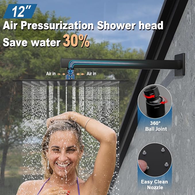 Enga Shower System with Body Jets, 12 Inch Wall Mount Rainfall Shower System - Image 4
