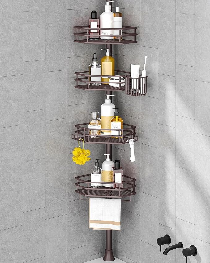 SEIRIONE Corner Shower Caddy Tension Pole, Adjustable Shower Organizer Corner by SEIRIONE