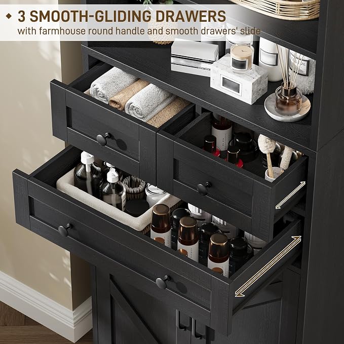Vabches Farmhouse Bathroom Cabinet, Adjustable Shelves & Doors, 3 Tier Wood - Image 6