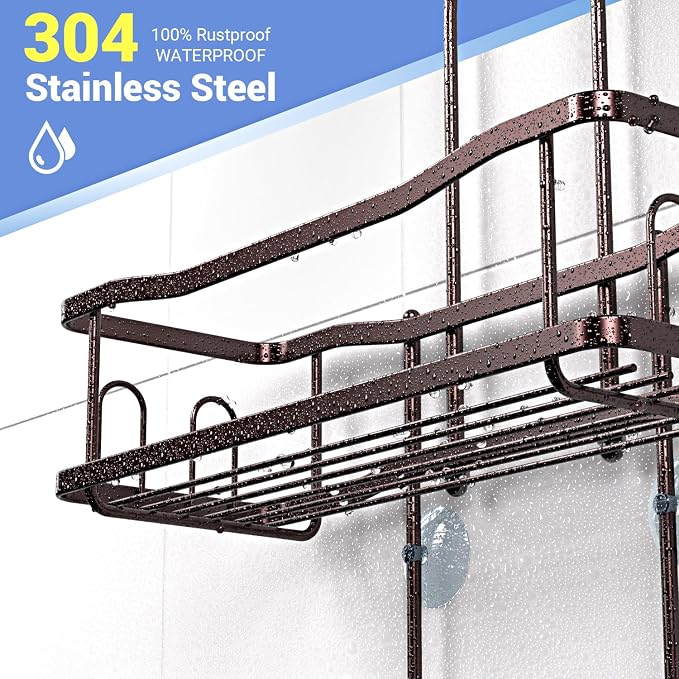 Hanging Shower Caddy Bathroom Organizer: Rustproof Shower Shelf Racks Over - Image 3