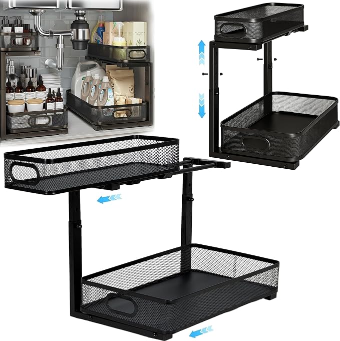 2 Pack Under Sink Organizer, Dual-Layer Pull Out Mesh Cabinet Rack by Unknown