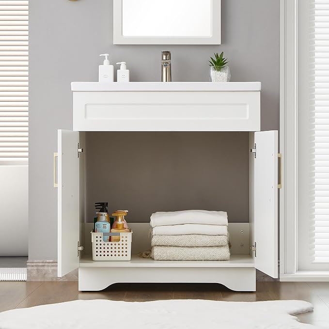 Bathroom Vanity with Ceramic Sink, Bathroom Vanity Cabinet with 2 Doors - Image 5