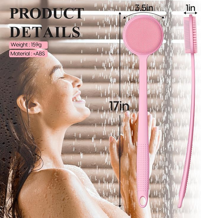 2 Pack Back Scrubber for Shower, 17in Lengthen Long Handle Body Brush, Double - Image 2