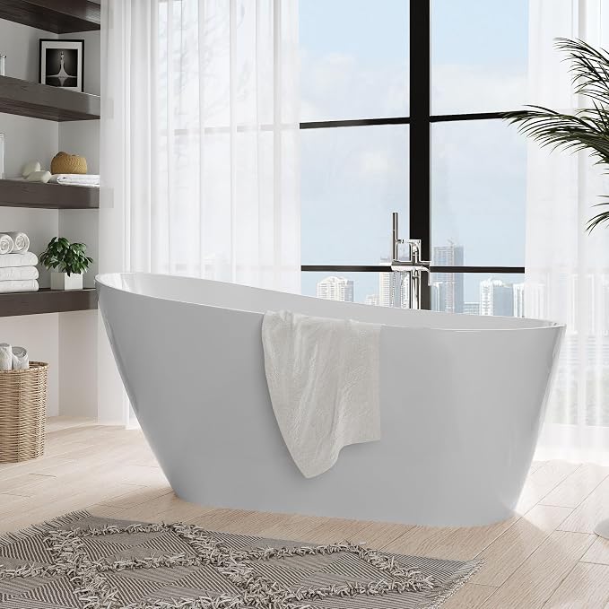 67'' Acrylic Freestanding Bathtub, Deep Soaking Tub, Non-Slip Upright Bathtub - Image 8