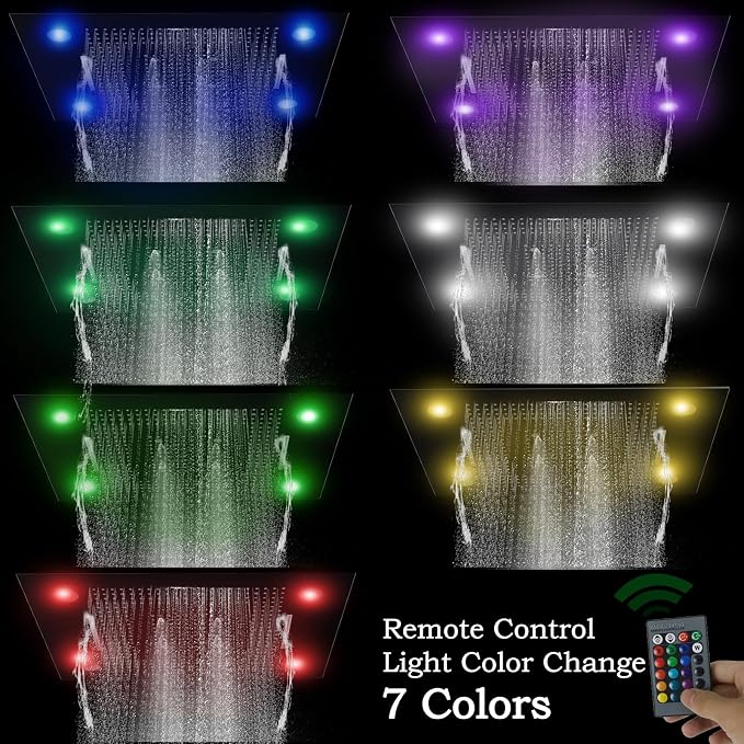 24x32 LED Dual Head Shower System 24"x32" Ceiling Mount Shower Head - Image 2