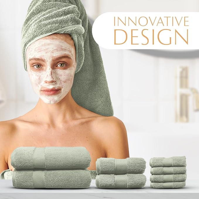 MAURA Sage Green Bath Towel Set of 8 - Image 5