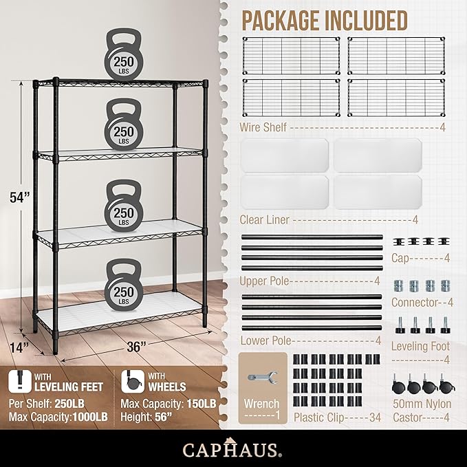 CAPHAUS NSF Adjustable Height Wire Shelving Unit w/Liner, Basement Storage - Image 3