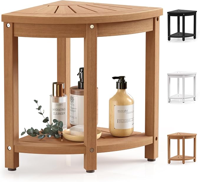 Waterproof Corner Shower Stool for Inside Shower, Poly Lumber Shower Bench Seat by BEKVEMLIVING