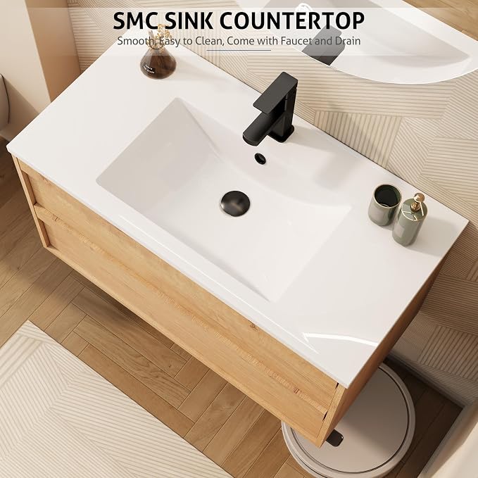 eclife 36" Floating Bathroom Vanity Sink Combo, Wall Mounted Modern Minimalist - Image 6