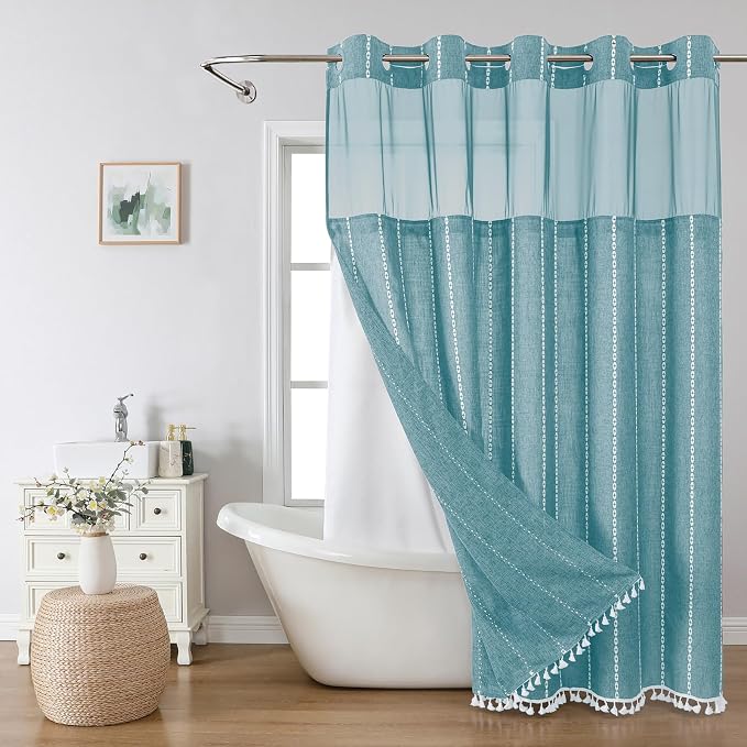 No Hook Extra Long Shower Curtain Set by EACHOPE