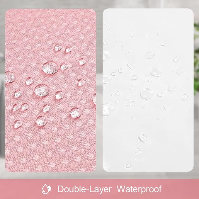 3 in 1 Extra Long Pink Shower Curtain Set-72 W x 84 H, Modern Waffle and PEVA - Image 6