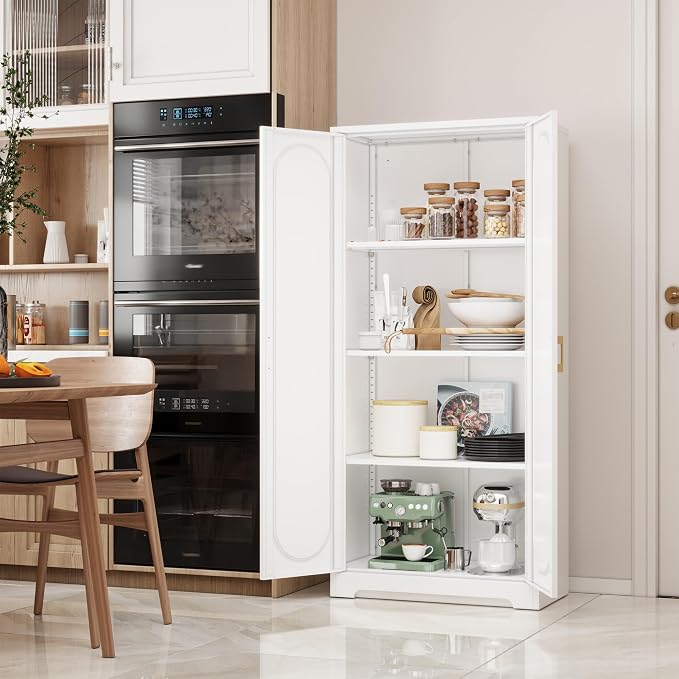 Kitchen Pantry Cabinet, 60”Metal White Storage Cabinets - Image 5