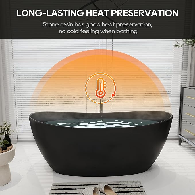SJ STAR&JANE 65" Solid Surface Freestanding Bathtub Stone Resin Soaking Tub - Image 3