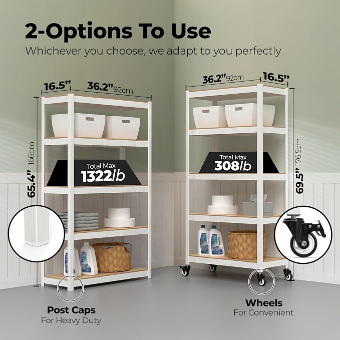 HOMEDANT House 5-Tier Metal Rolling Cart Shelf Rack Casters Heavy Duty - Image 2