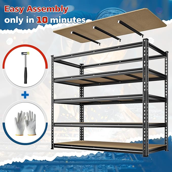 55" W Storage Shelves, 2550LBS Garage Shelving, 5-Tier Metal Shelving Unit - Image 7
