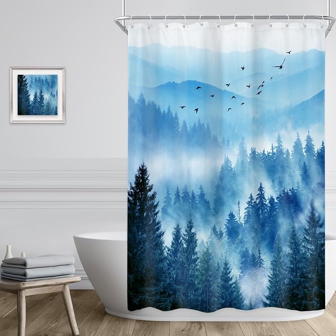 Riyidecor Navy Blue Shower Curtain 48Wx72H Inch, Stall Narrow Rv Small Nature - Image 3