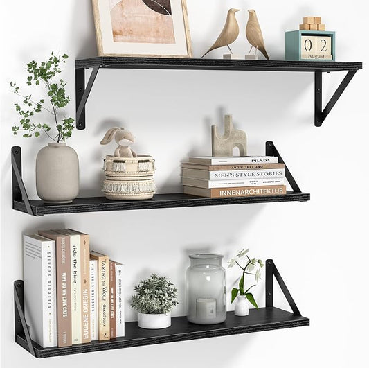 Heimlove Floating Shelves for Wall, 24 Inch Long Wood Floating Shelves Set of 3 by Heimlove