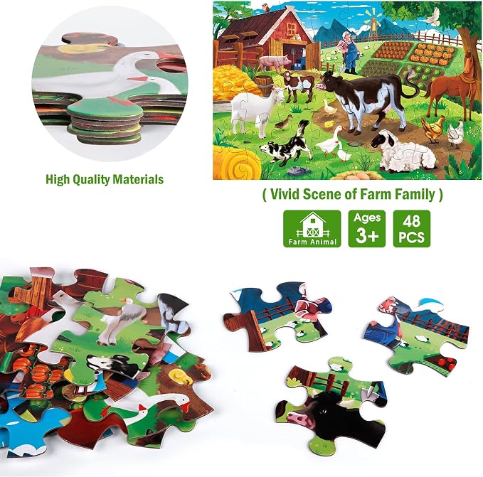 Jumbo Floor Puzzle for Kids, Farm Animals Jigsaw Large Puzzles, 48 Piece Barn - Image 4
